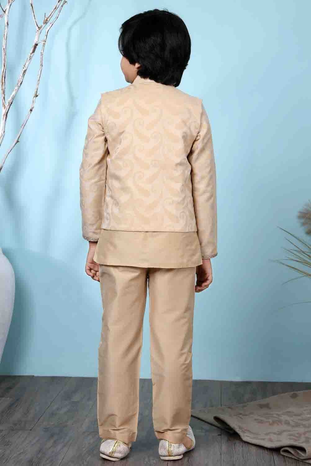Beige Colour Handloom Silk Kurta Pajama With Jacket BW1070100 C