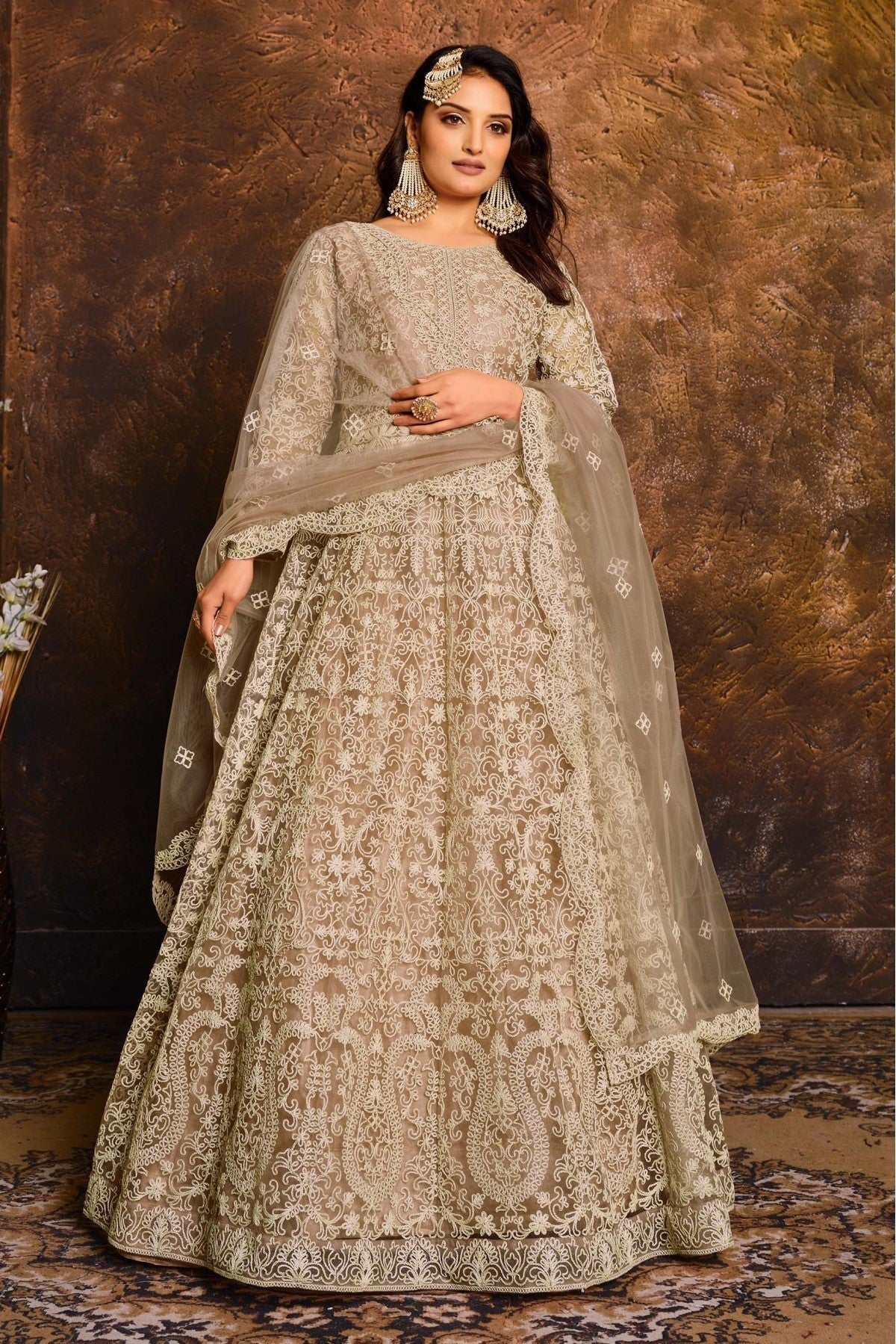Beige Colour Net Anarkali Suit SM1050040