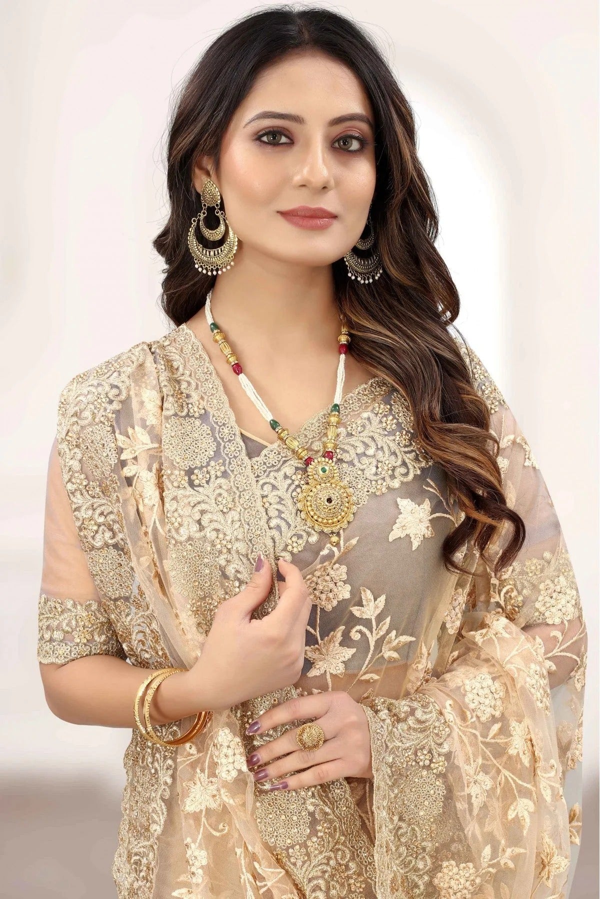 Beige Colour Net Designer Saree SD1120847 A