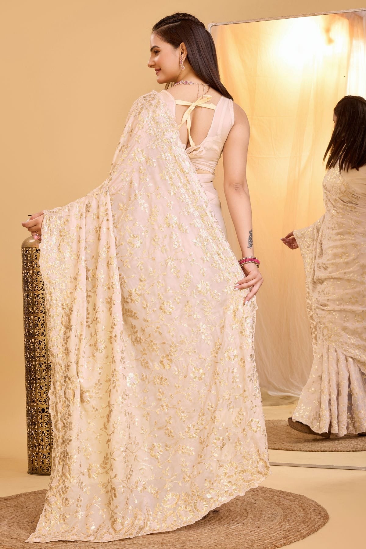 Beige Colour Organza Saree SD1110008 A
