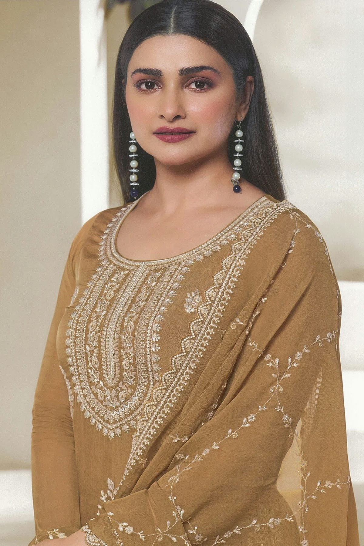 Beige Colour Organza Straight Suit SM1110710 A