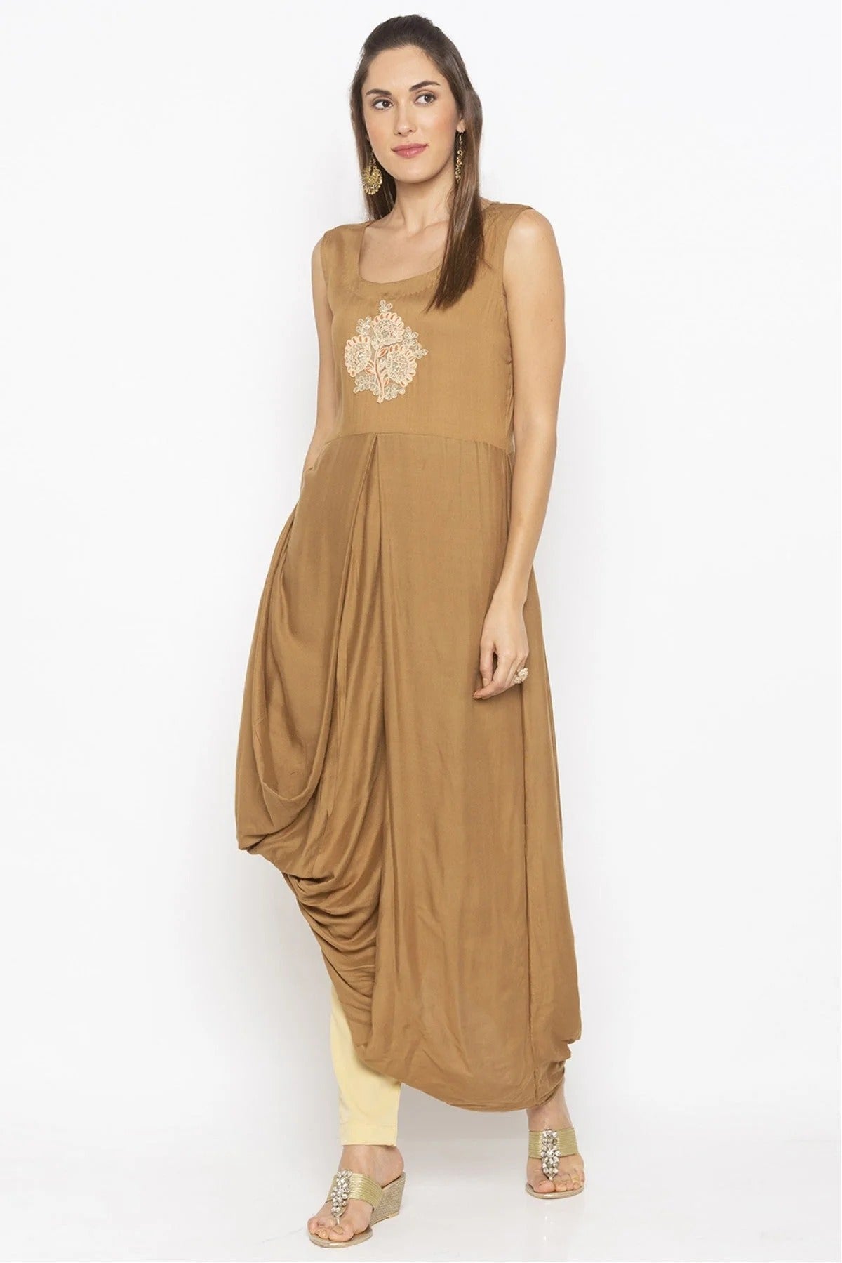 Beige Colour Plus Size Cotton Embroidery Kurta Set KR1070678