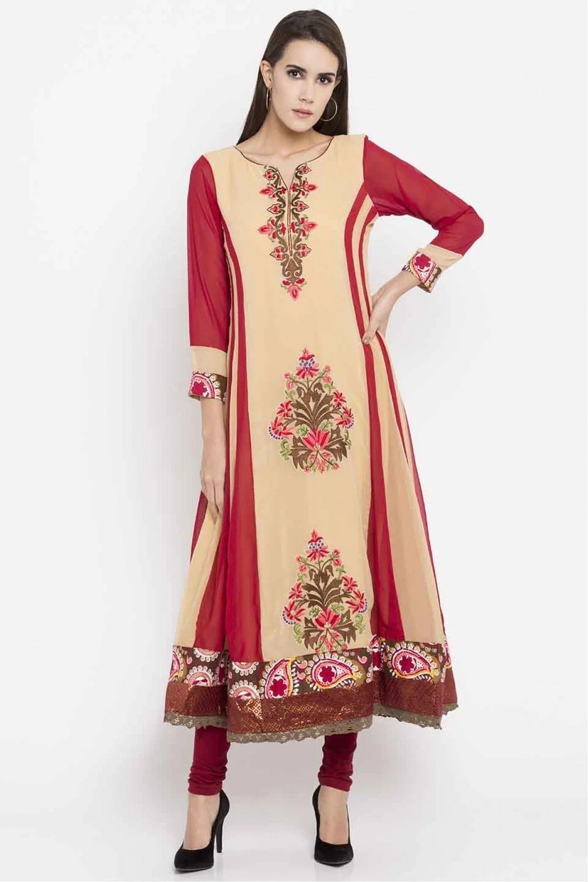 Beige Colour Plus Size Faux Georgette Kurti KR1070439