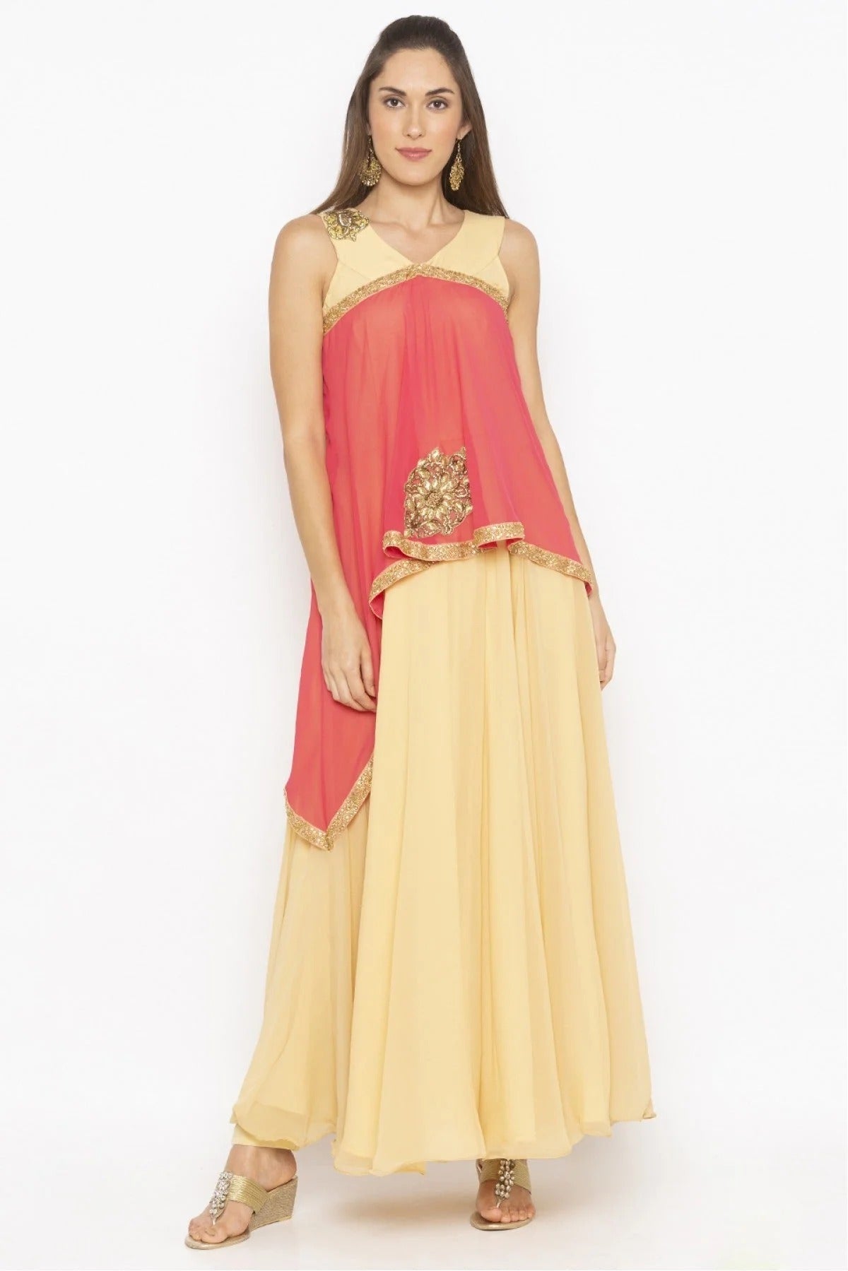 Beige Colour Plus Size Georgette Embroidery Kurta Set KR1070569