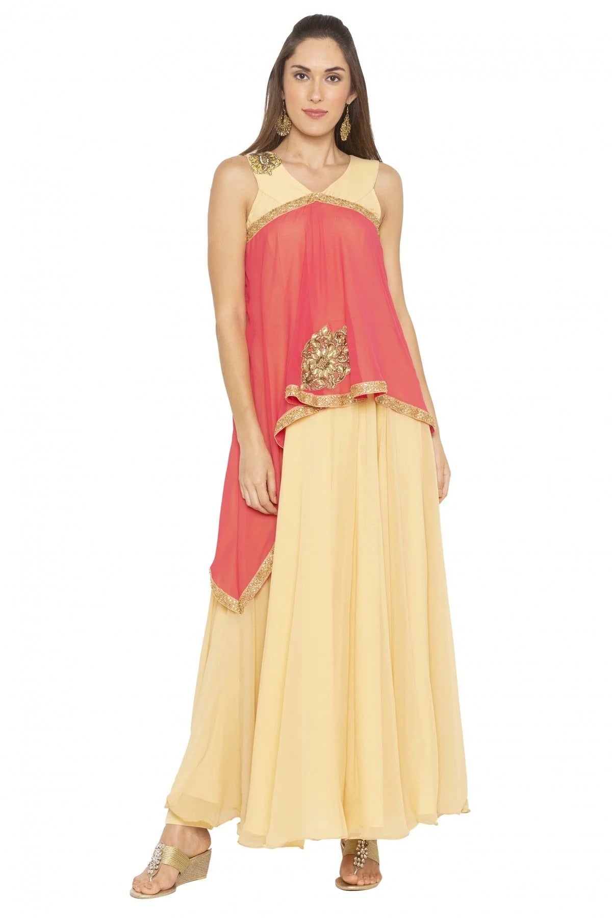 Beige Colour Plus Size Georgette Embroidery Kurti KR1070393