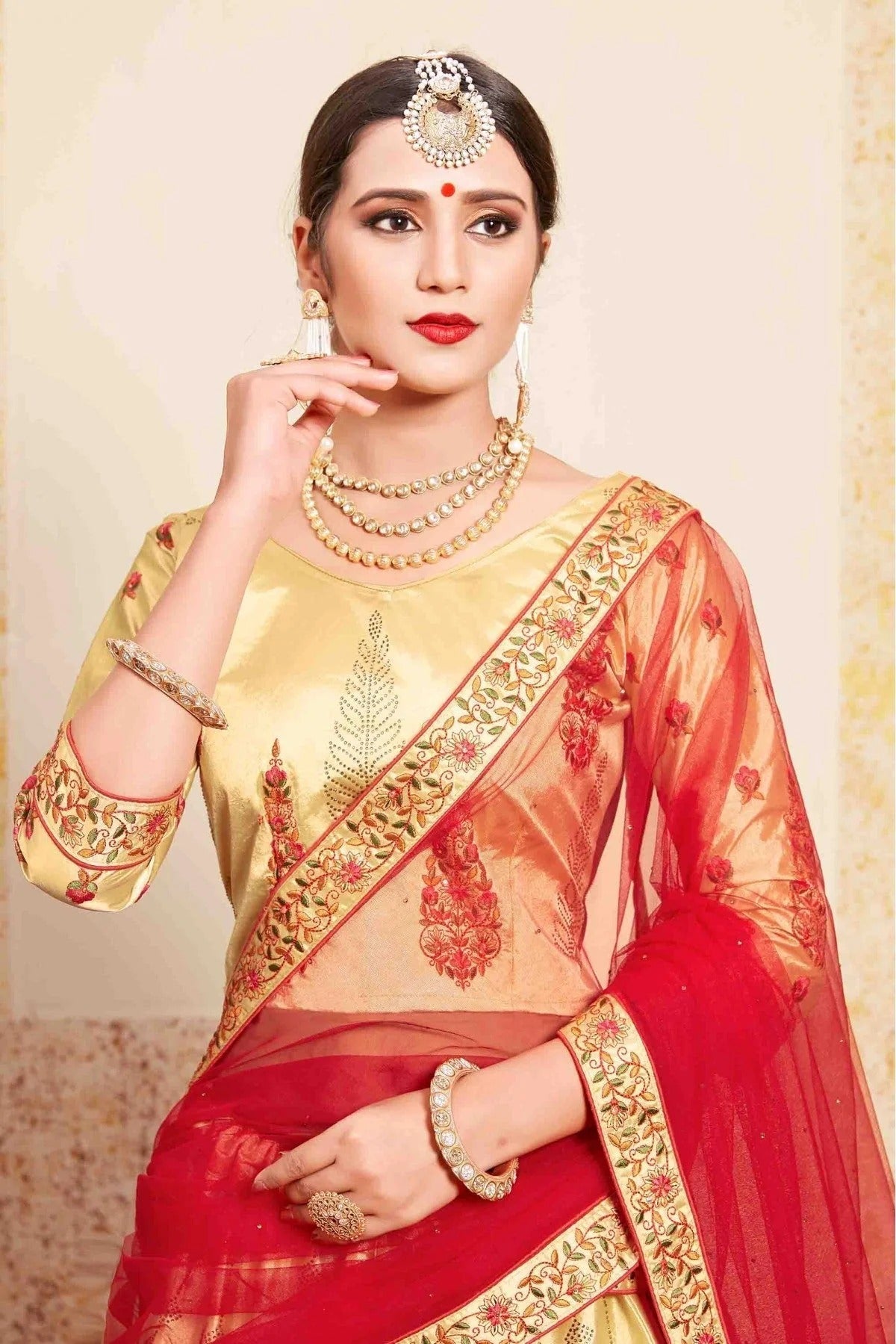 Beige Colour Satin Embroidery Lehenga Choli LC1080203 B