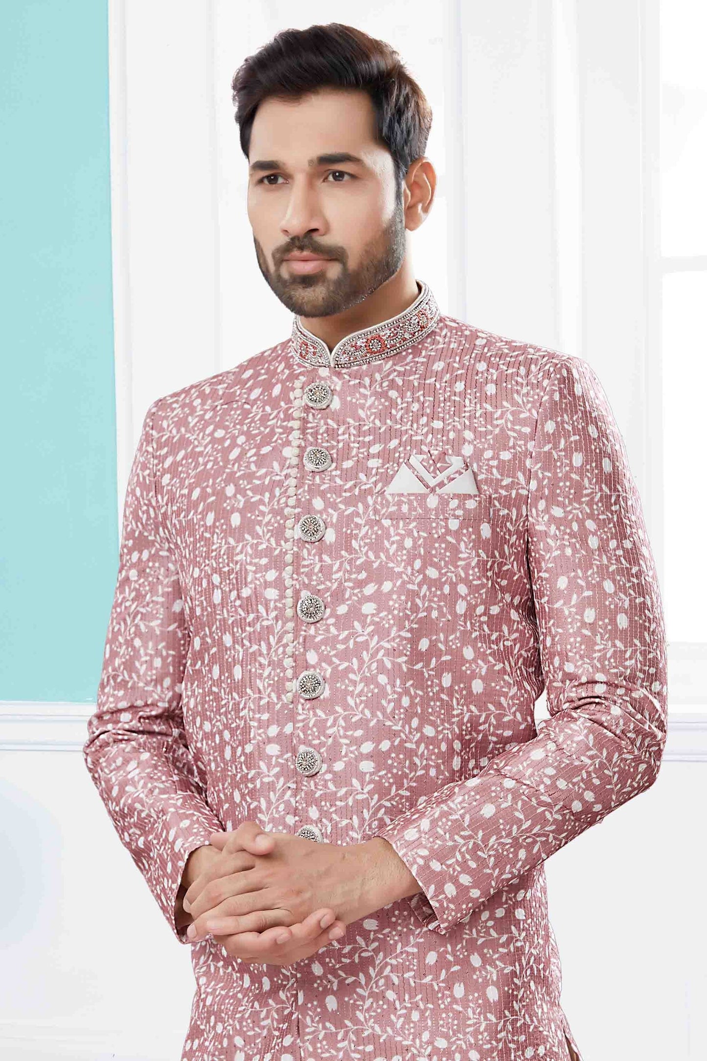 Beige Colour Sherwani In Silk Fabric SH1040422 A