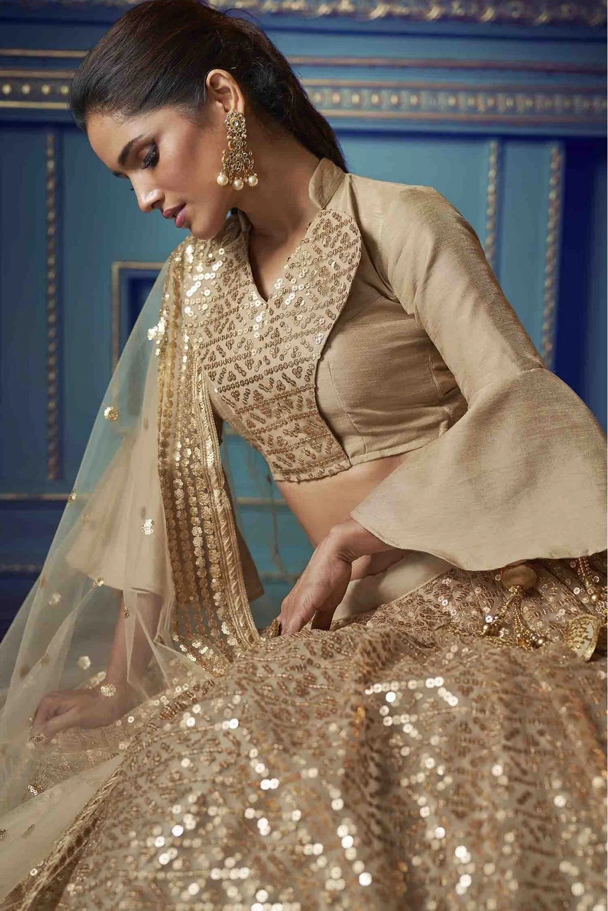 Beige Colour Soft Net Embroidery Lehenga Choli LC1080380 B