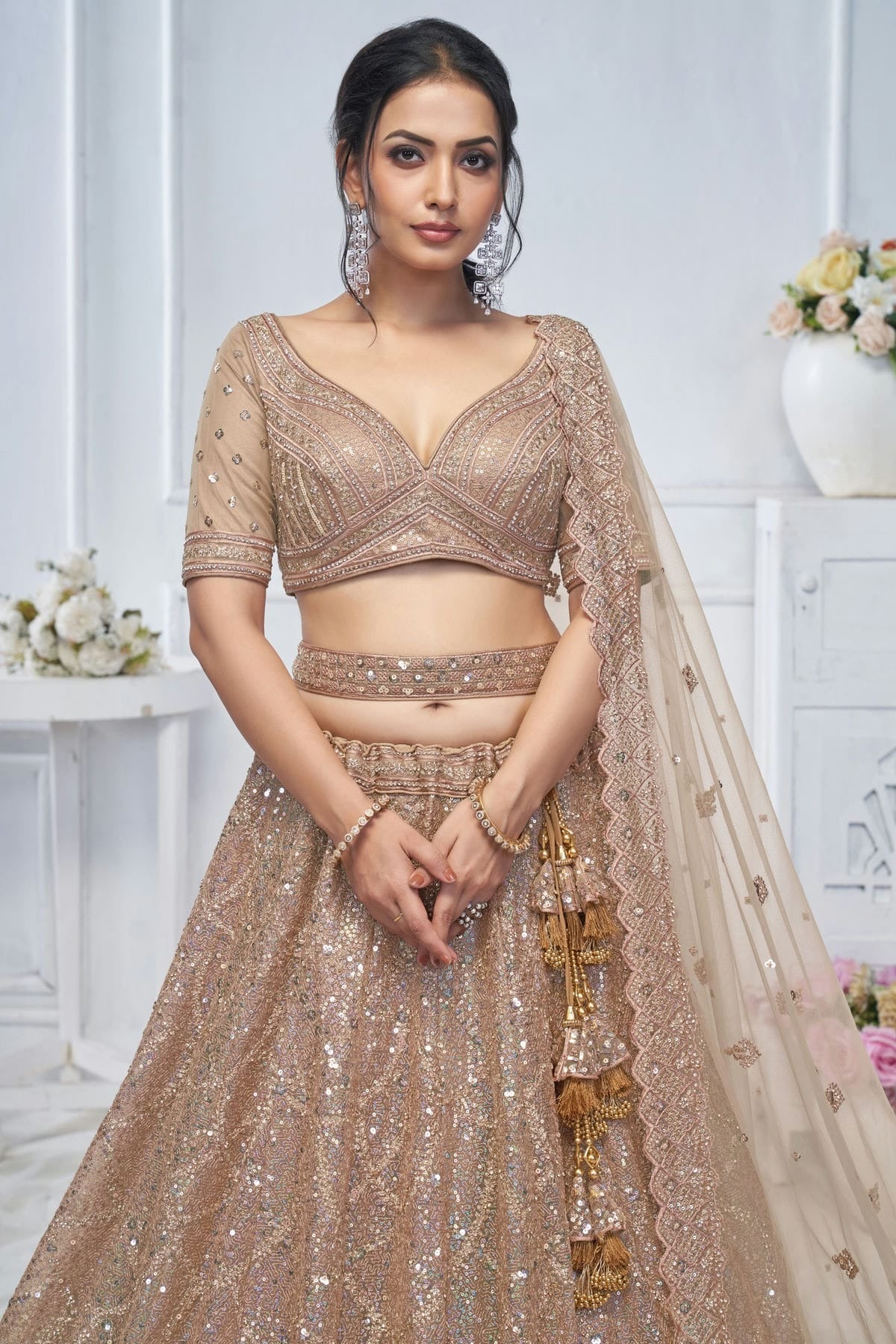 Beige Colour Soft Net Embroidery Lehenga Choli LC1111380 B