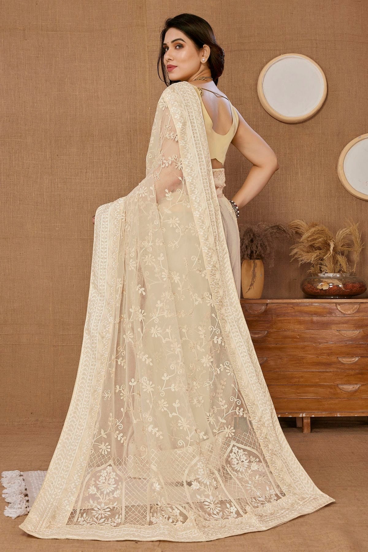 Beige Colour Soft Net Saree SD1110199 A