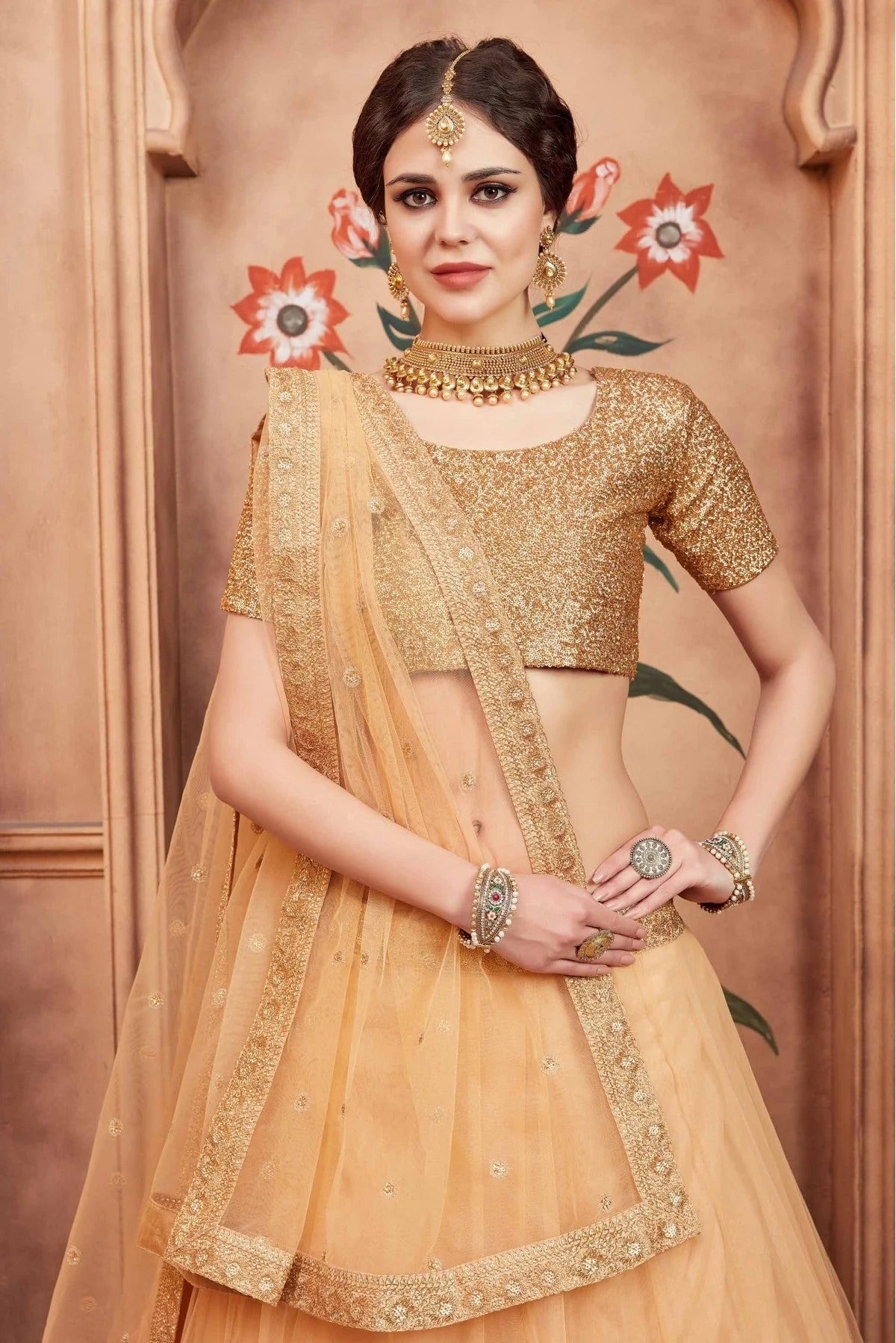 Beige Colour Soft Net Sequins Work Lehenga Choli LC1080441 B