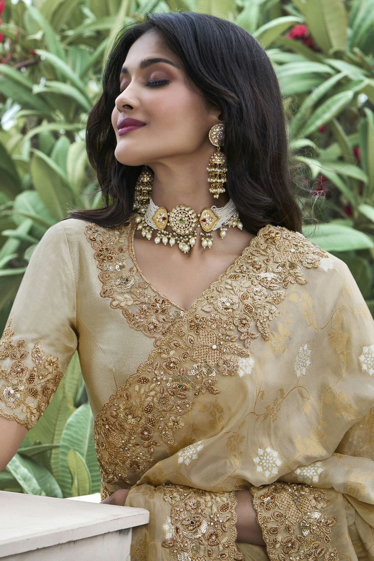 Beige Colour Tissue Silk Designer Saree SD1110959 A