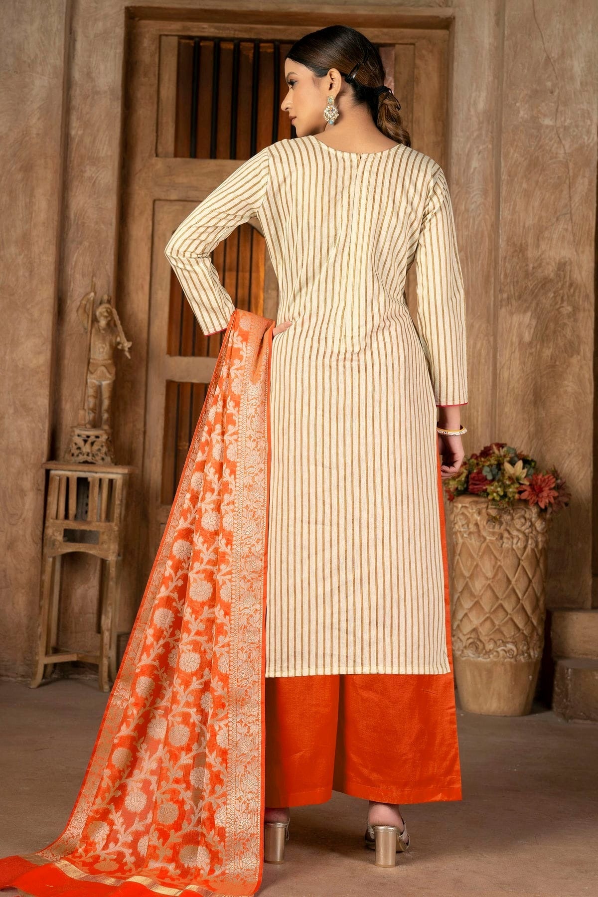 Beige Colour Unstitched Cambric Cotton Palazoo Pant Suit US1161292 A