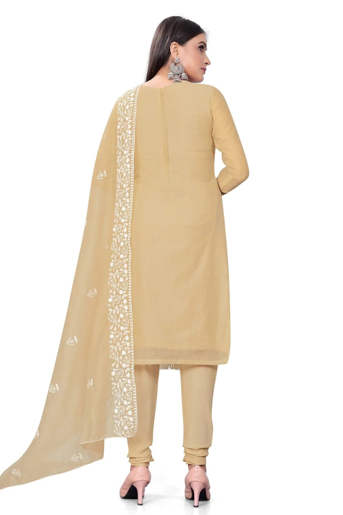 Beige Colour Unstitched Chanderi Cotton Churidar Suit US1160689 A