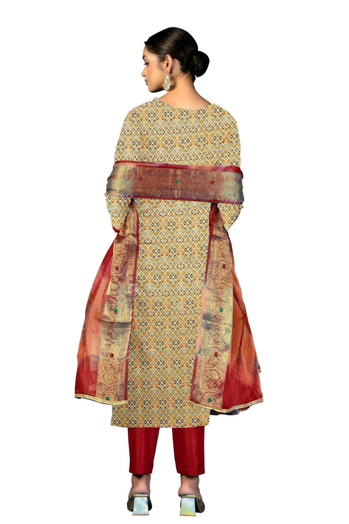 Beige Colour Unstitched Cotton Fabric Straight Suit US1160956 A