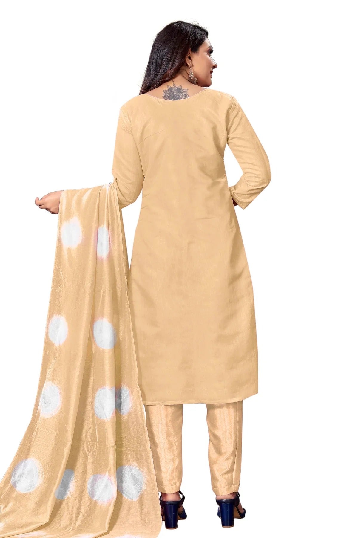 Beige Colour Unstitched Modal Cotton Straight Suit US1160633 A