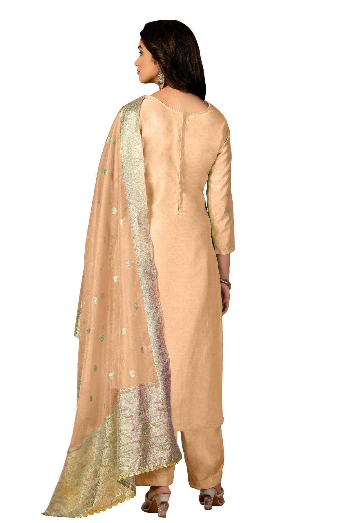 Beige Colour Unstitched Modal Silk Fabric Straight Suit US1160975 A