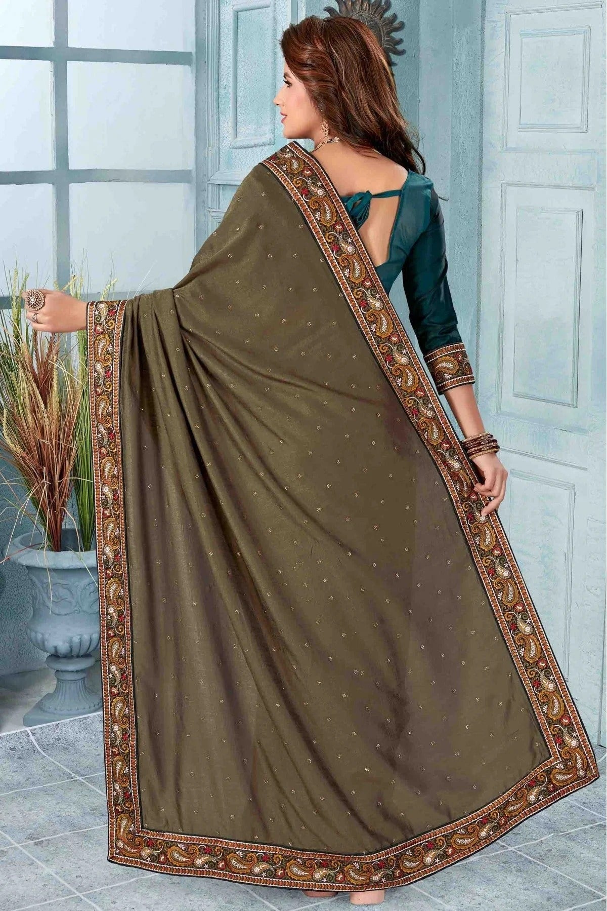 Beige Colour Vichitra Silk Designer Saree SD1120526 A