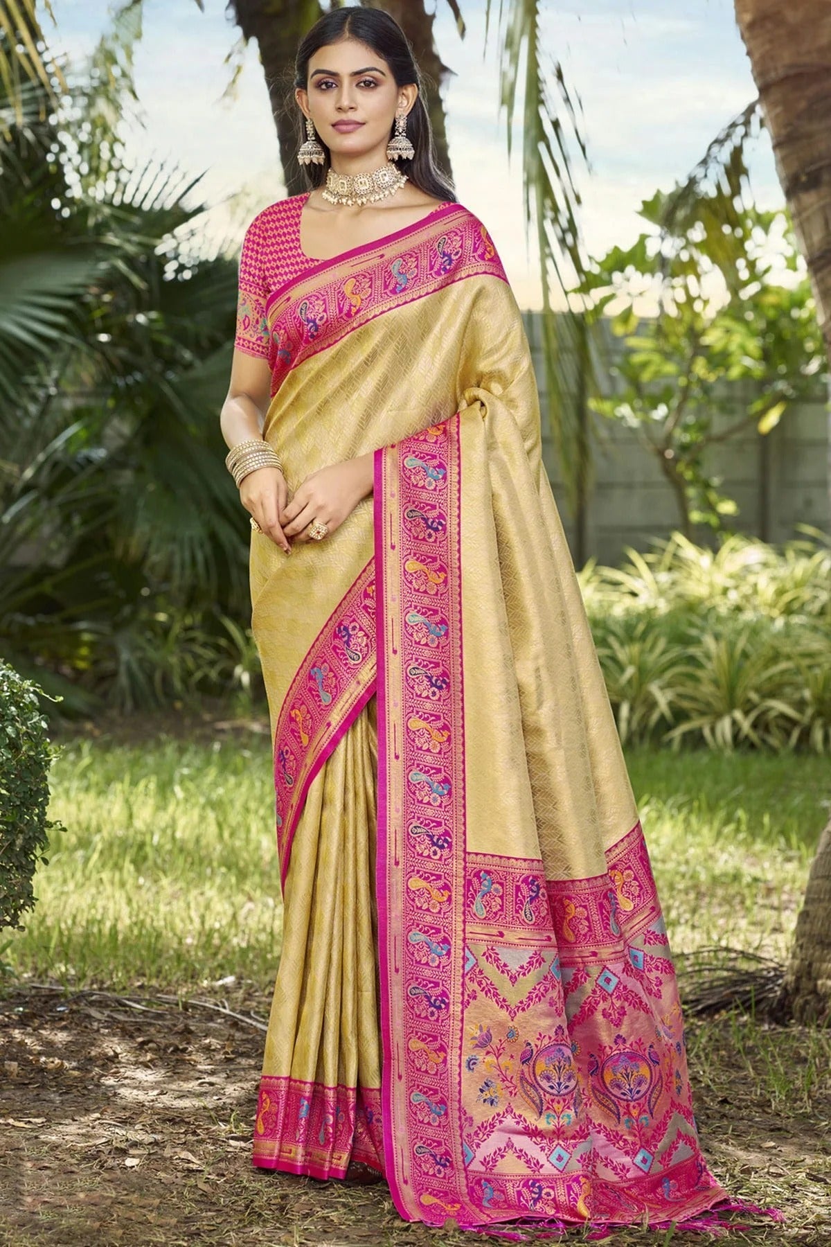 Beige Colour Woven Work Silk Traditional Saree SD1103143