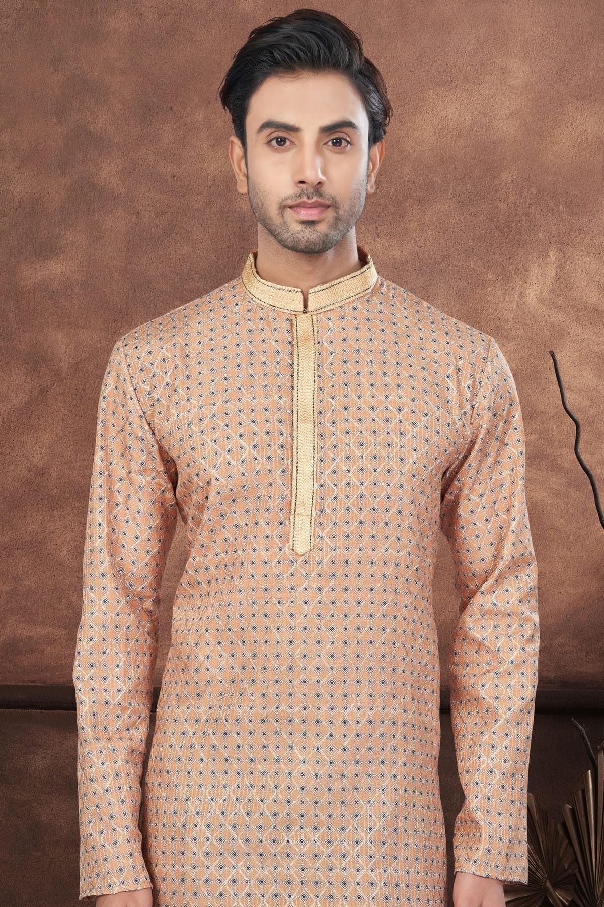 Beige Jacquard Kurta Pajama KP1040671 A