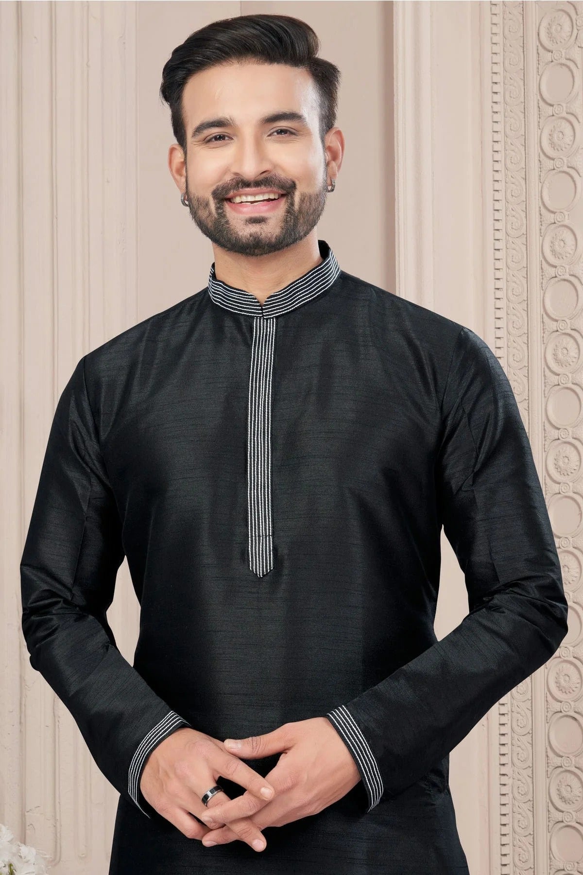 Black Art Silk Kurta Pajama KP1040703 A