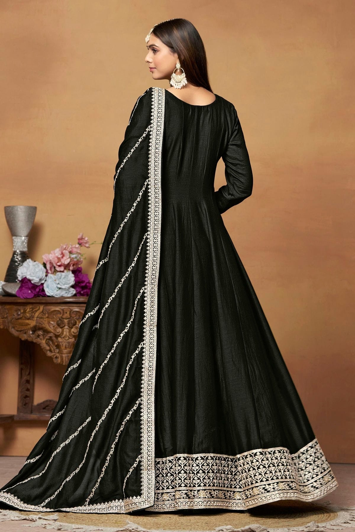 Black Colour Anarkali Suit Art Silk Semi Stitched SM1050532 A