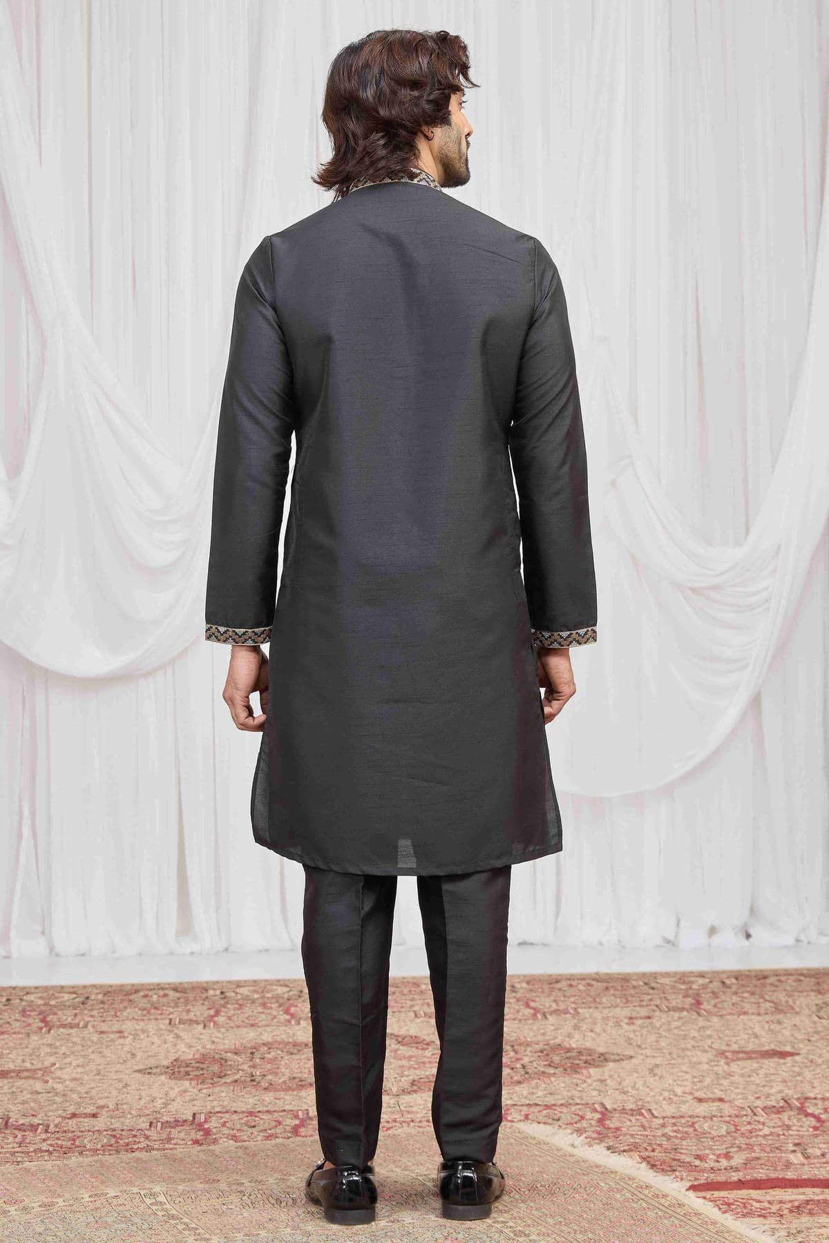 Black Colour Art Silk Embroidery Work Kurta Pajama With Dupatta