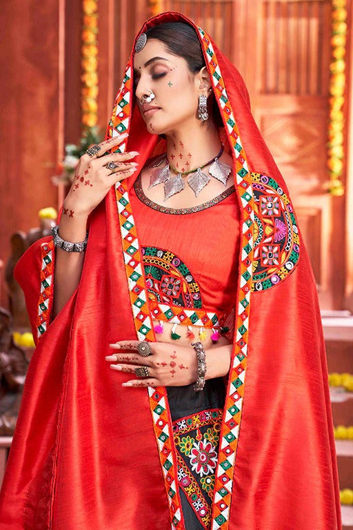Black Colour Art Silk Navratri Lehenga Choli LC1240073 B