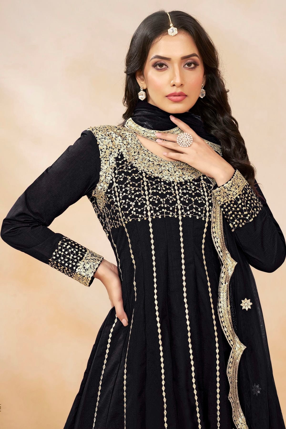 Black Colour Art Silk Semi Stitched Patiala Suit SM1050604 A