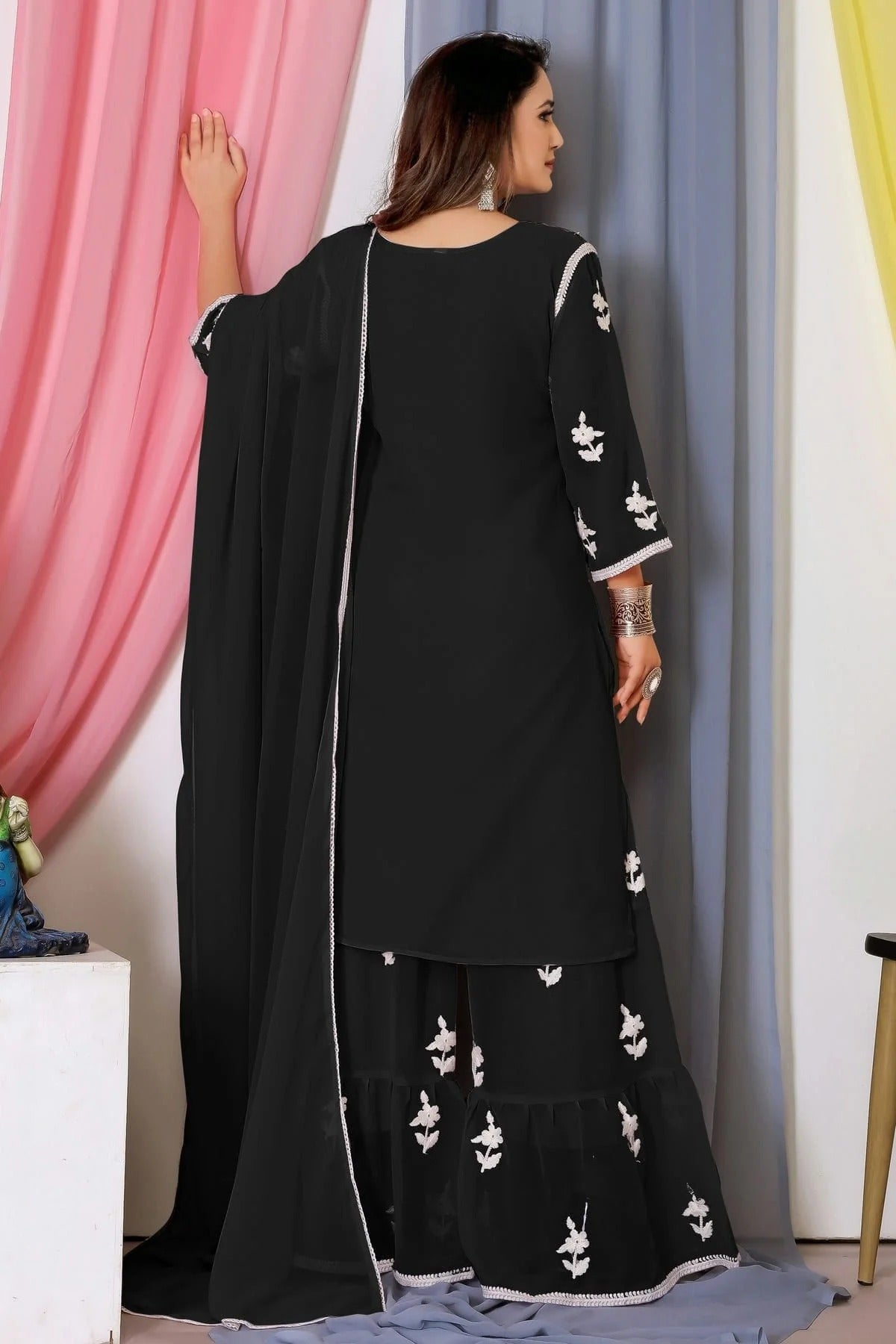 Black Colour Bamber Georgette Sharara Suit SM1110575 A