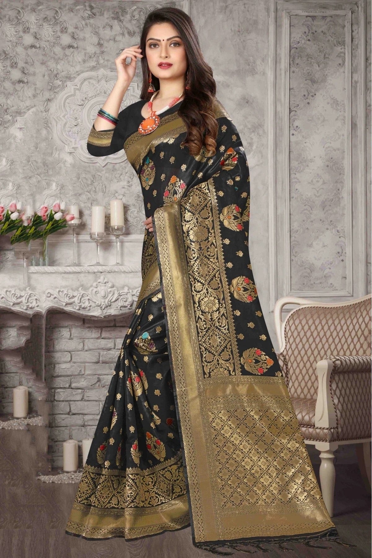 Black Colour Banarasi Art Silk Traditional Saree SD1120710 A