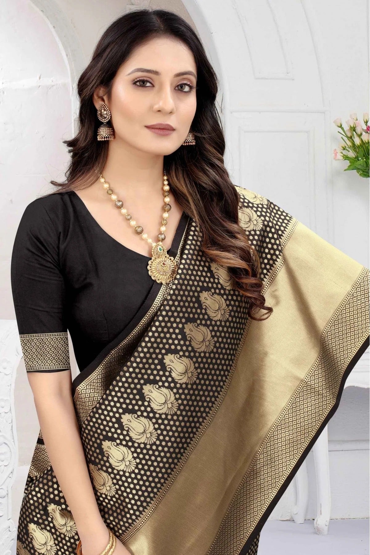 Black Colour Banarasi Art Silk Woven Saree SD1120856 A