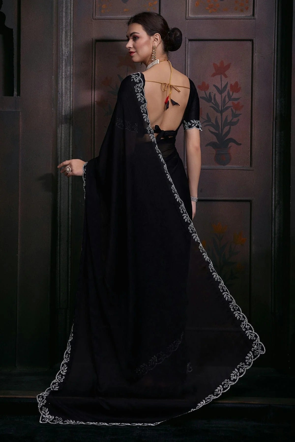 Black Colour Chiffon Designer Saree LC1121767 A