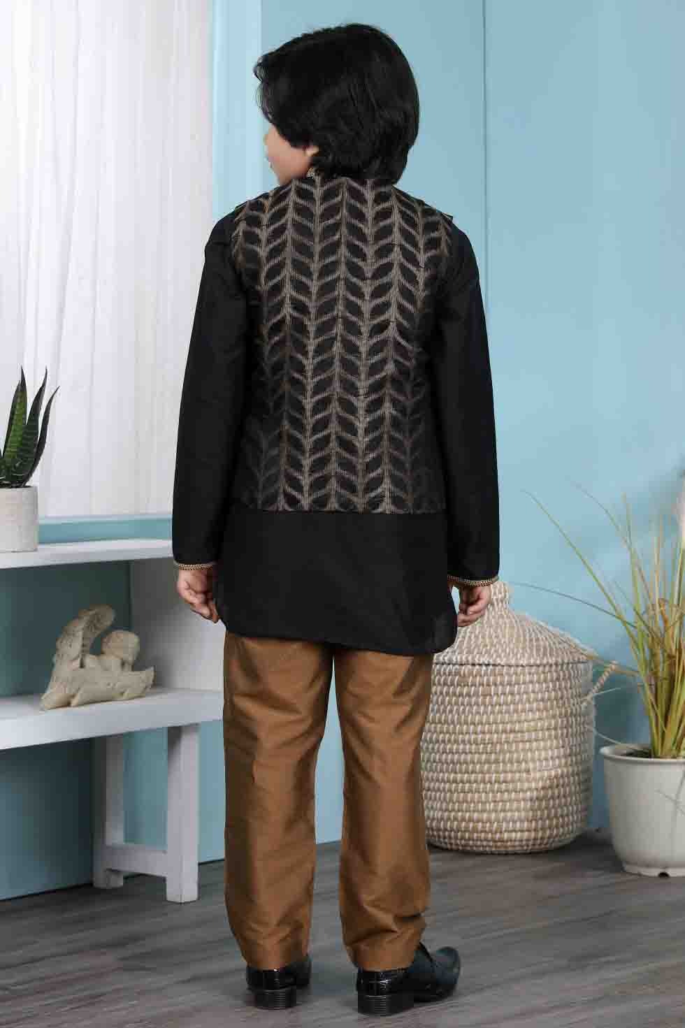 Black Colour Cotton Silk Kurta Pajama With Jacket BW1070105 C