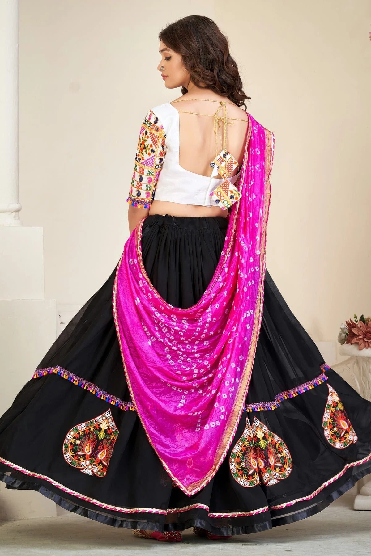 Black Colour Embroidery Work Georgette Navratri Lehenga LD1170012 A