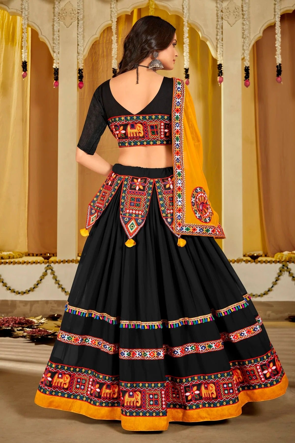 Black Colour Embroidery Work Georgette Navratri Lehenga LD1170019 A