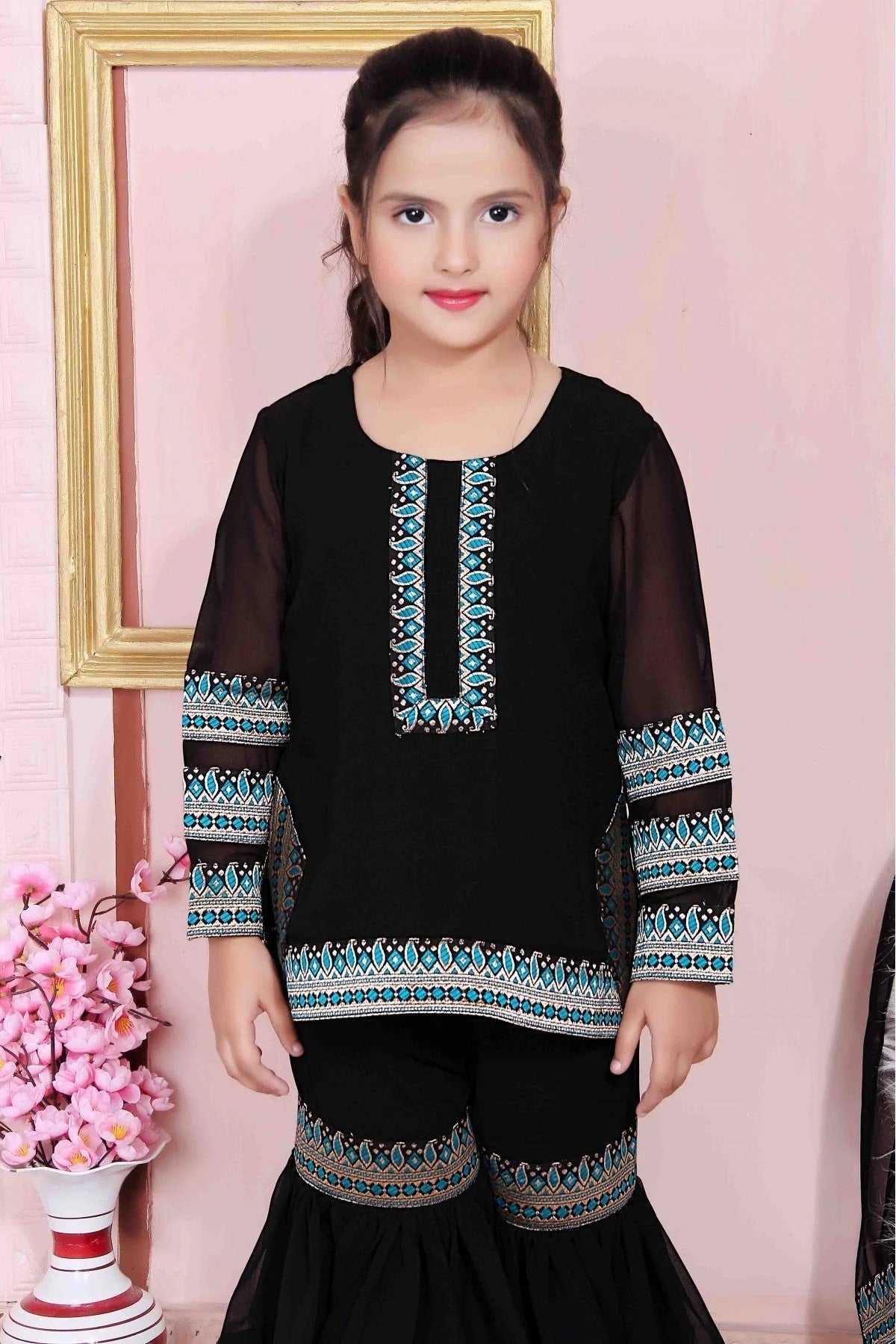 Black Colour Faux Georgette Party Wear Sharara Suit GW1070021 B