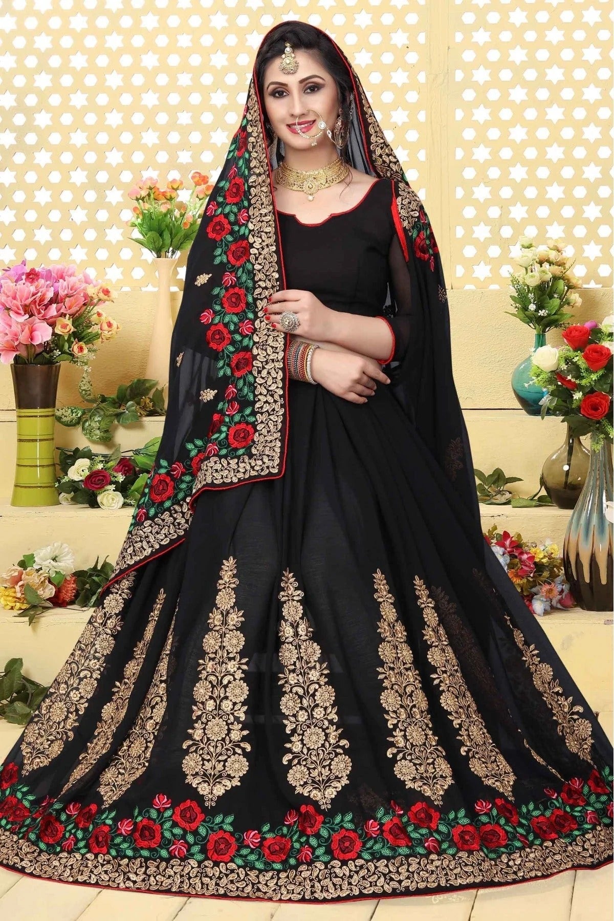 Black Colour Georgette Embroidered Saree SD1120424 A