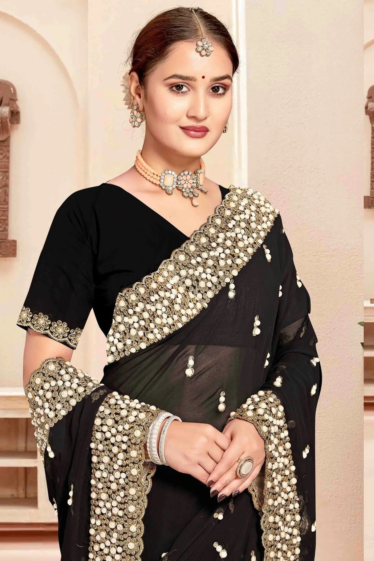 Black Colour Georgette Embroidery Work Designer Saree SD1091242 A