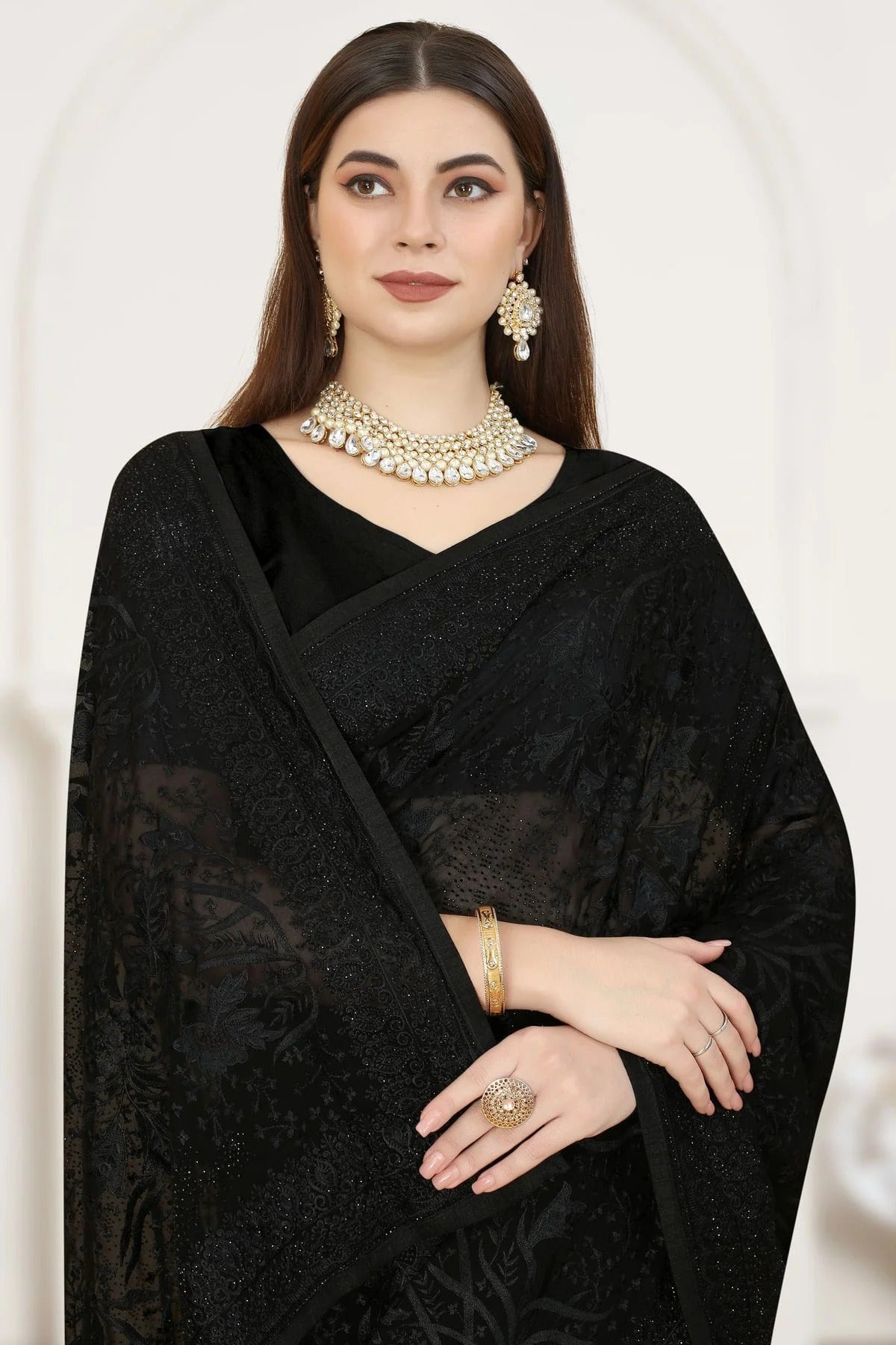 Black Colour Georgette Saree SD1090782 A