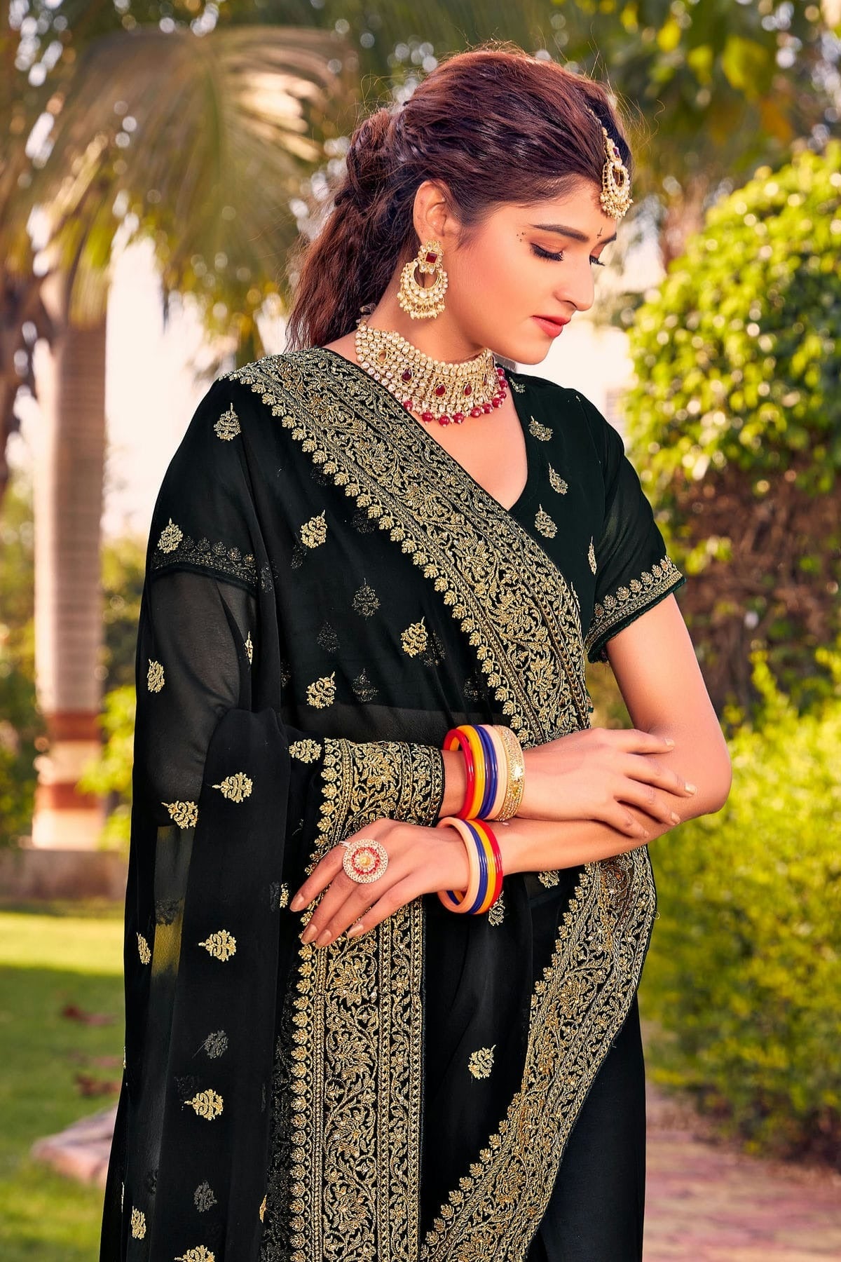 Black Colour Georgette Saree SD1090804 A