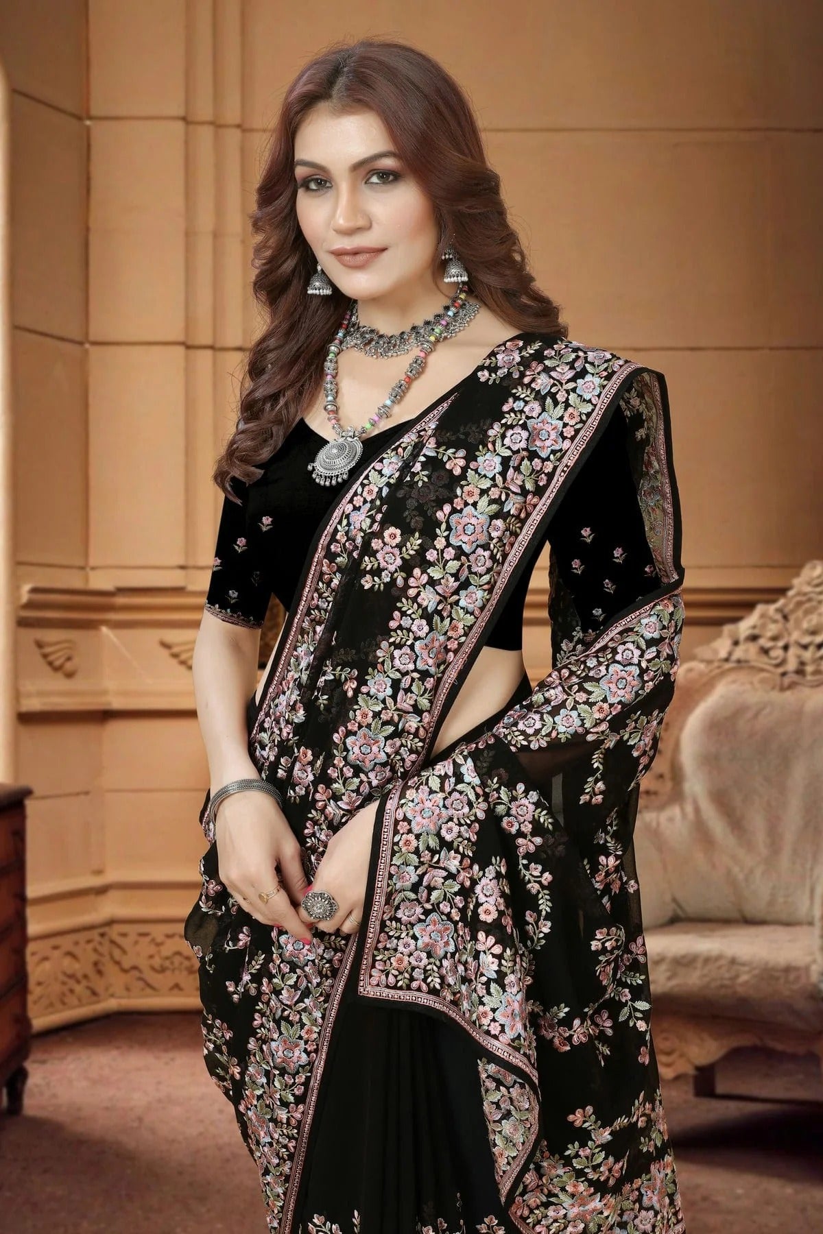 Black Colour Georgette Saree SD1090934 A