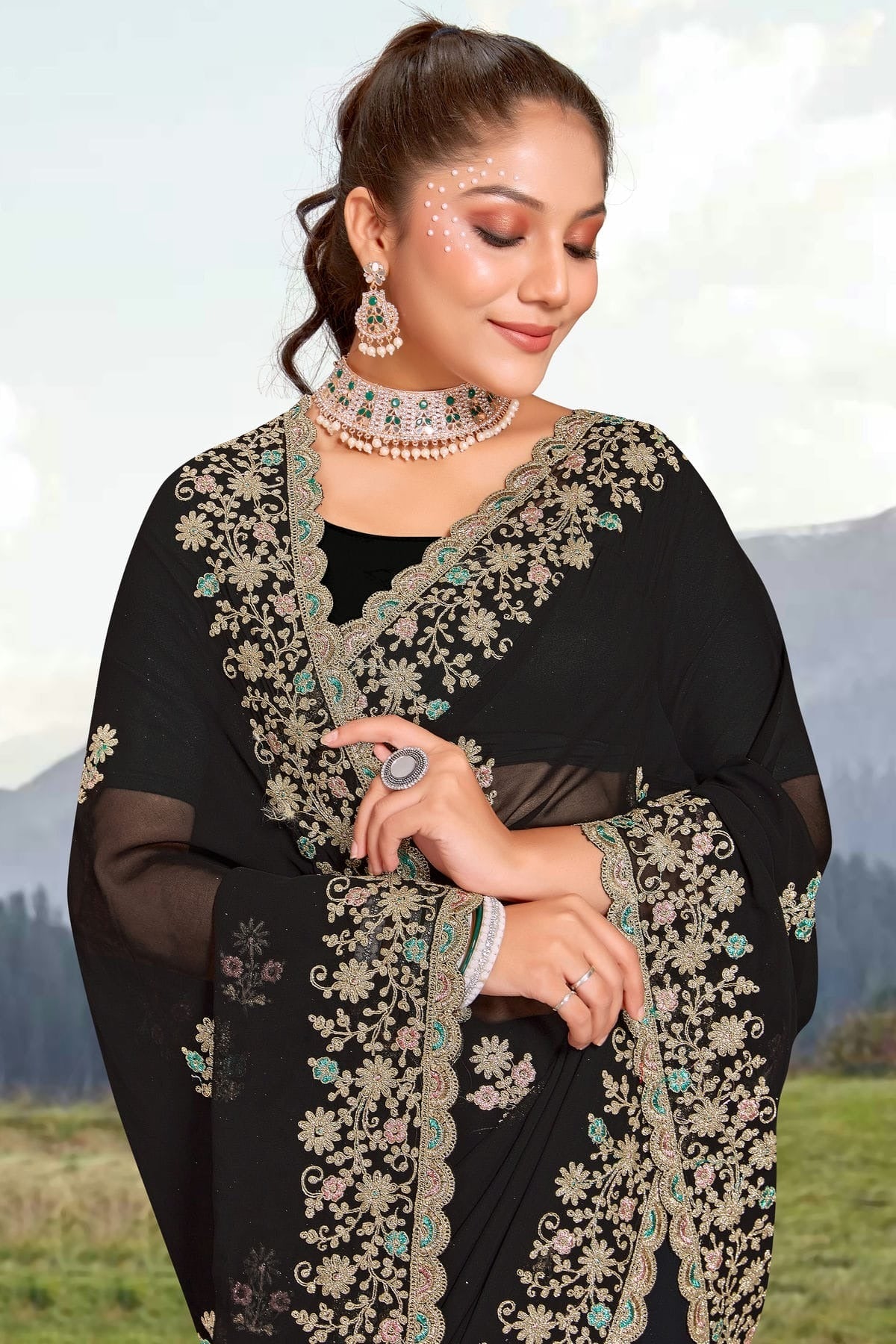 Black Colour Georgette Saree SD1090947 A