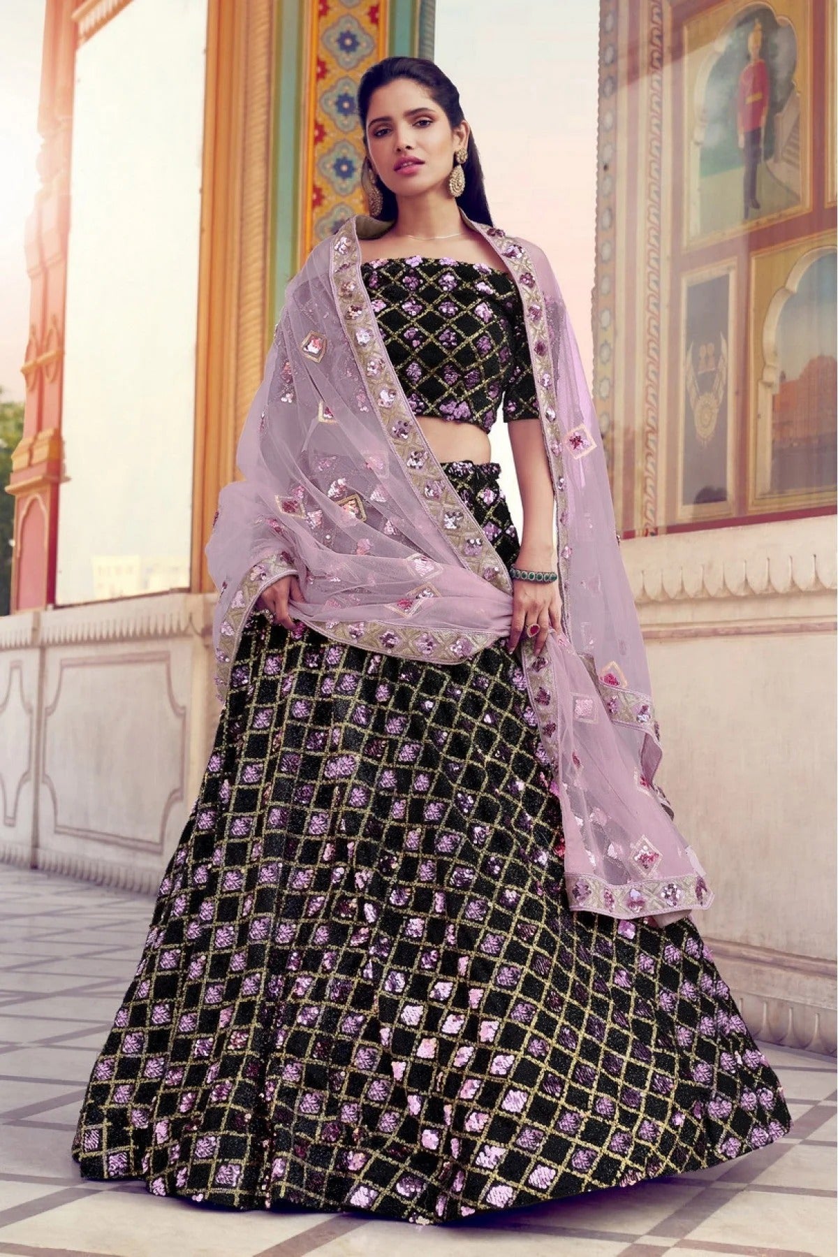 Black Colour Imported Fabric Sequins Work Lehenga Choli LC1080510