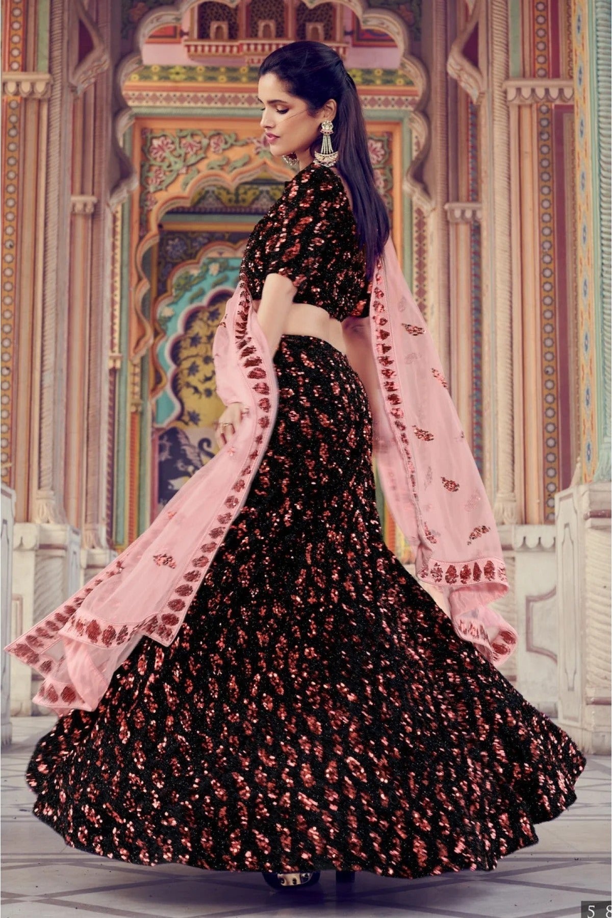 Black Colour Imported Fabric Sequins Work Lehenga Choli LC1080514