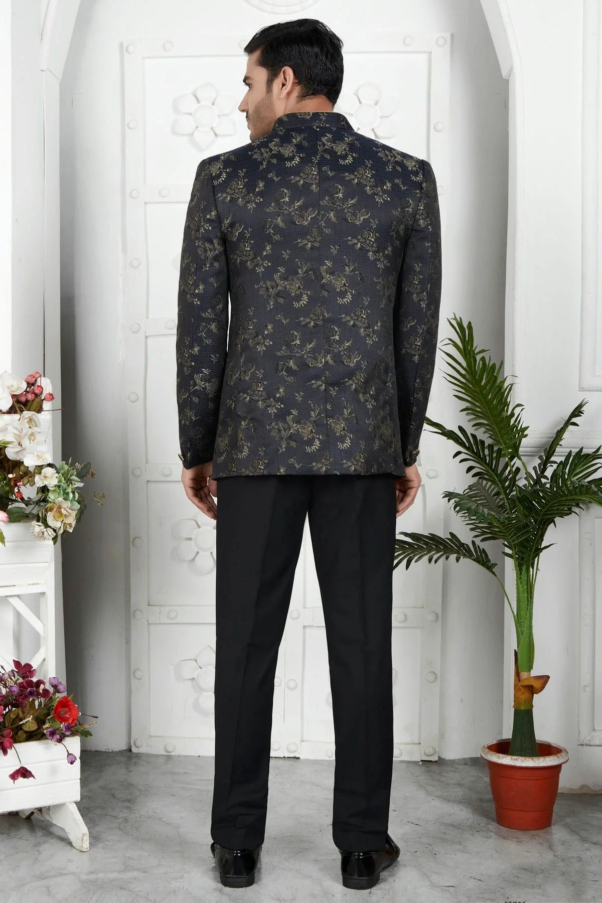Black Colour Jacquard Silk Jodhpuri Jacket JP1230115 B