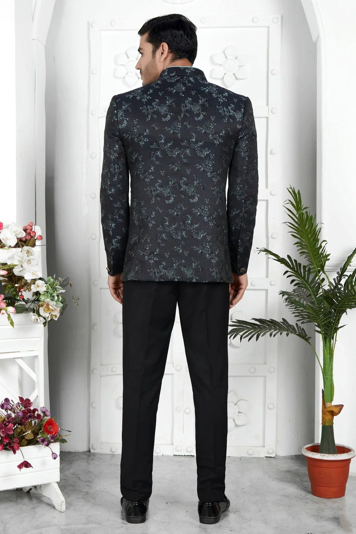 Black Colour Jacquard Silk Jodhpuri Jacket JP1230117 B