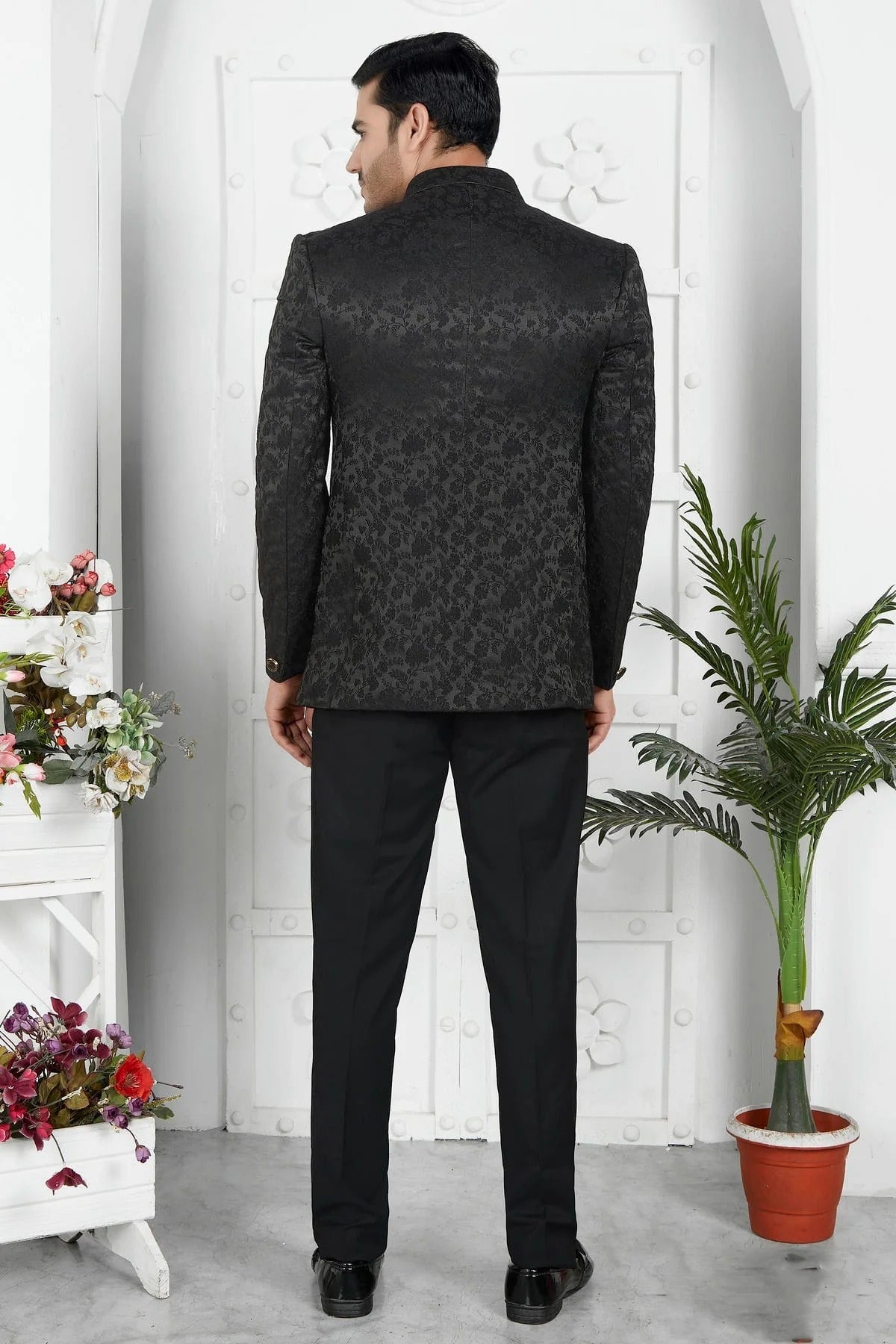 Black Colour Jacquard Silk Jodhpuri Jacket JP1230120 B