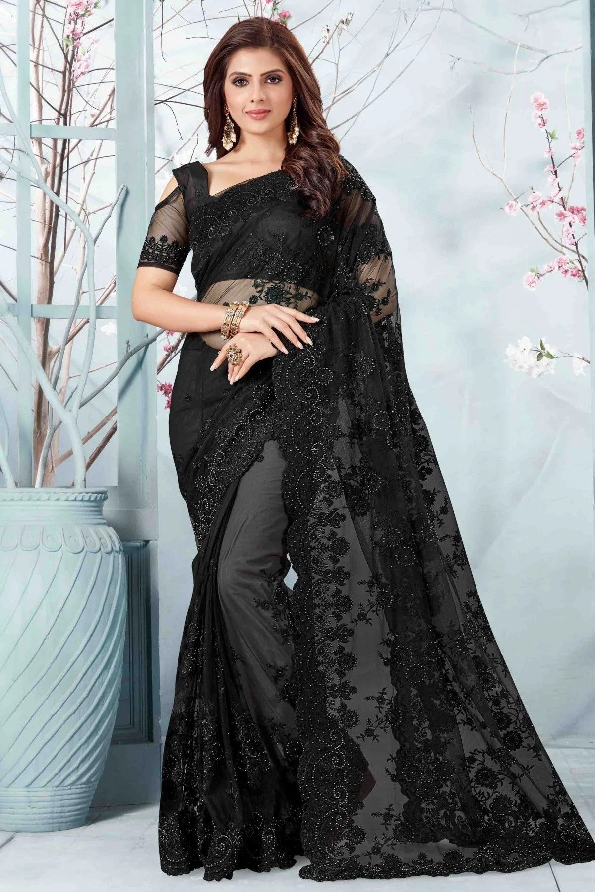Black Colour Net Designer Saree SD1090051