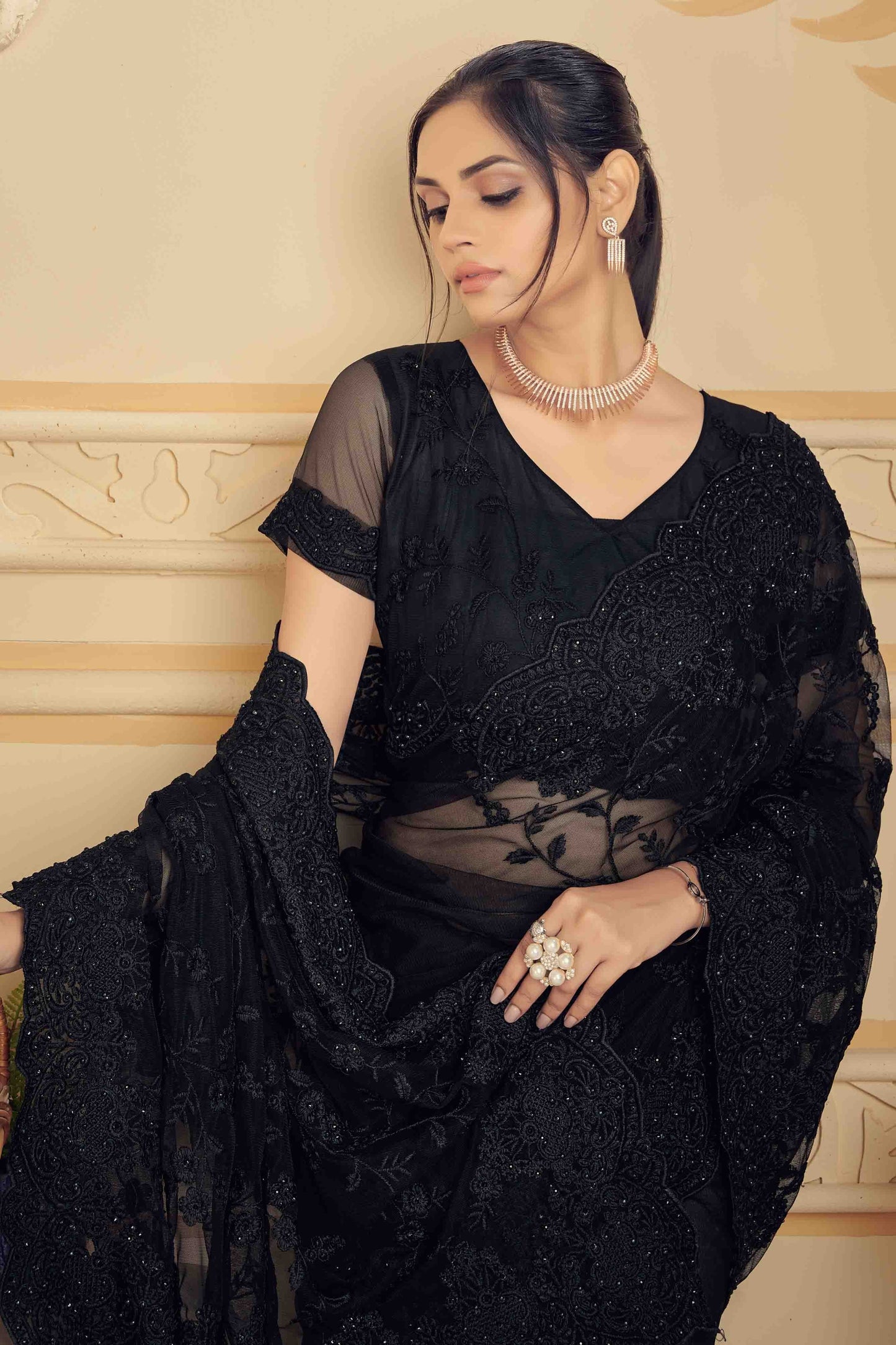 Black Colour Net Designer Saree SD1090471 A